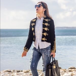 Zara black blazer with gold embroidery